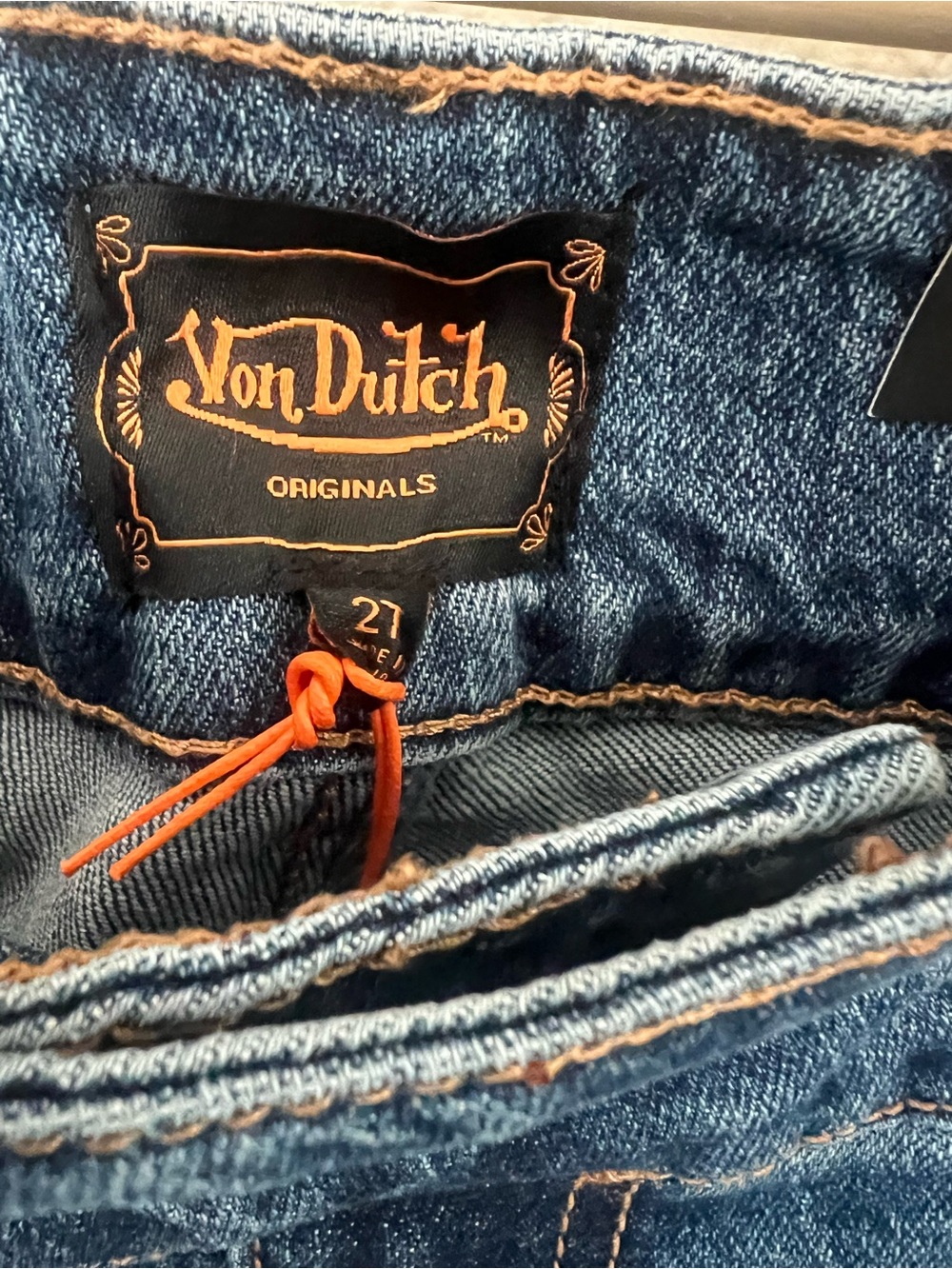 Von Dutch Y2K Seamed Bootcut Jeans NWT Sz 27 Logo Patch Graphic Low Rise - Picture 9 of 13
